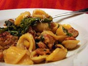Orecchiette with Sausages, Broccoli Rabe and Sundried Tomato Pesto