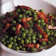 Sweet Peas with Pancetta and Pine Nuts