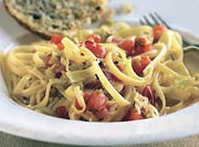 Linguine with Leeks in Spicy Tomato Sauce