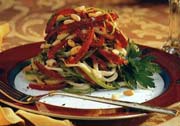 Linguine with Red Peppers, Green Onions and Pine Nuts