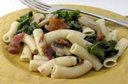 Penne with Sausage, Wild Mushrooms and Spinach