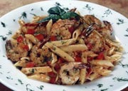 Penne with Basil Seafood Sauce