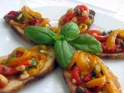 Bell Pepper and Onion Crostini with Pesto
