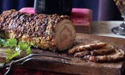 Pork Loin Stuffed with Mortadella and Rosemary Roasted Potatoes